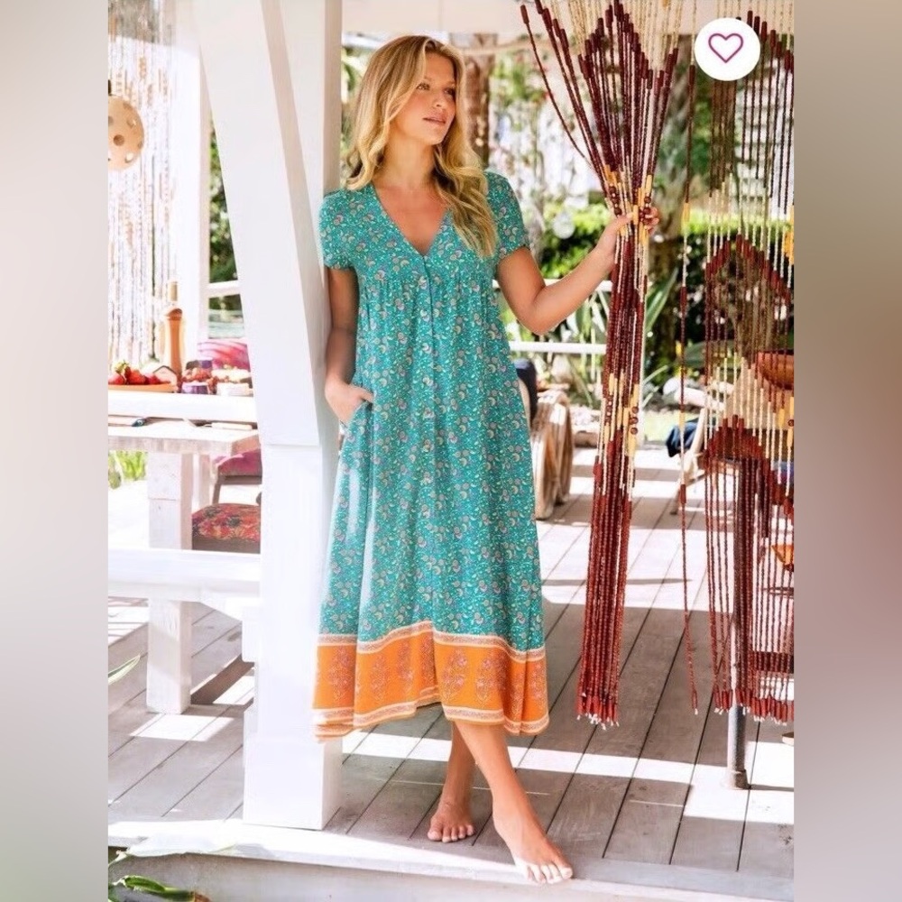 NATURAL LIFE Teal and Orange Midi Dress